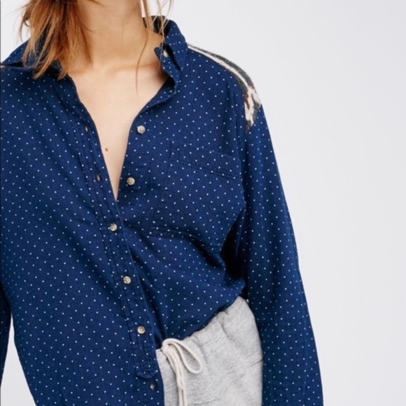 Free People Sage Blue Button Shirt Large - Picture 3 of 8